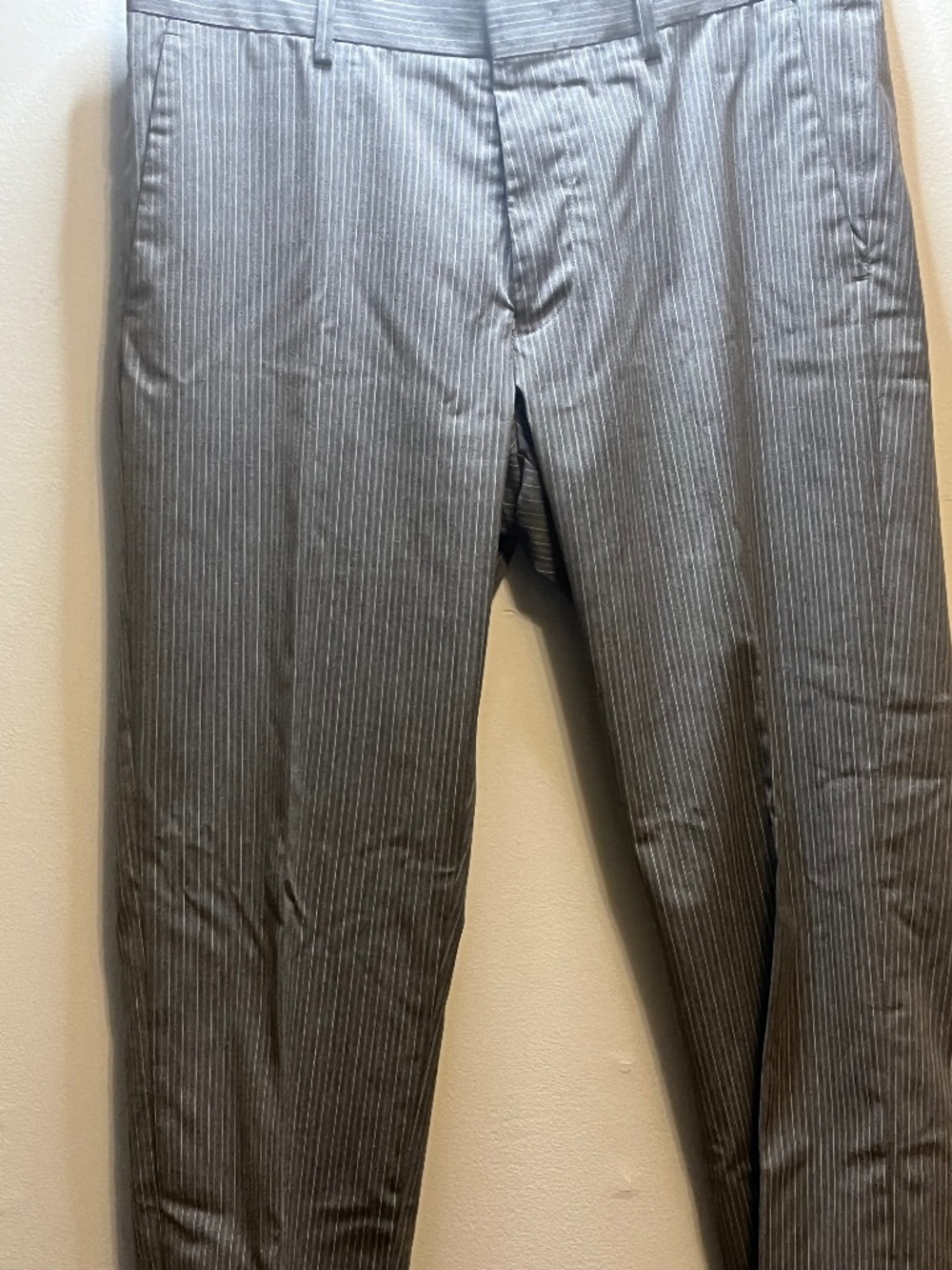 Murano Ultimate Modern Comfort Flat-Front Pants - Grey Pinstriped 34 X30
